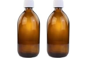 THIS-TRADING Flacons en verre ambré de 500 ml avec couvercles blancs Medicap ~ Lot de 2 ~ Fermeture résistante aux enfants, rechargeables, réutilisables et solides de format voyage.