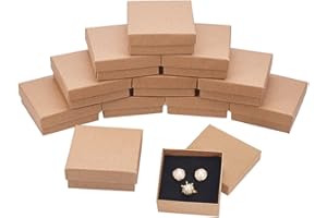 BENECREAT 16 Pack Cajas de Cartón Kraft para Collar 7x7x3cm Pequeña Caja de Regalo Cuadrada de Pulsera y Pendientes Cumpleaños Boda Festival Día de San Valentín