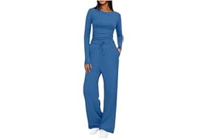 MOBEUR Womens Tracksuit Set Two Piece Outfits Stretch Long Sleeve Crop Top and Drawstring Elastic Waist Wide Leg Trouser Skims Dupe Lounge Sets Y2k Outfits Ladies Yoga Trousers Suit