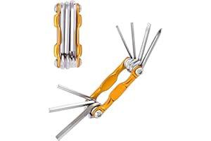 QitinDasen 7 en 1 Multifunción Bicicleta Herramienta, Kit Multiherramienta Portátil Compacta Reparación y Mantenimiento (Dorado)