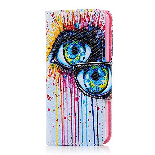 Touch 6 Case, iPod Touch 6 Case PU Leather Book Wallet Case with Kickstand Magnetic Clasp and Card Slots Flip Protective Drop Resistance Painted Pattern Cover - Big Eyes