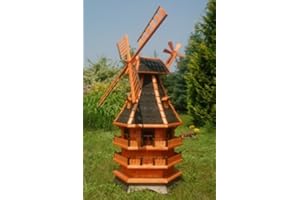 Deko-Shop-Hannusch Moulin à vent décoratif en bois enduit avec roulement à billes et éclairage solaire Modèle XXL 1,5 m dunkel