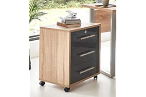 BMG-Moebel.de Büromöbel komplett Set Arbeitszimmer Office Edition MINI in Sonoma Eiche/Anthrazit Hochglanz (Rollcontainer)