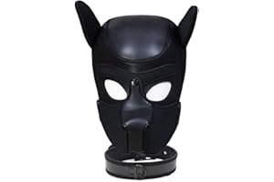 YiQin RWSX Dog Mask with Collar, Soft Latex Petplay Dog Mask with Ears, Puppy Mask, Dog Masks, Removable Mouth, Suitable for Halloween, Holiday Party