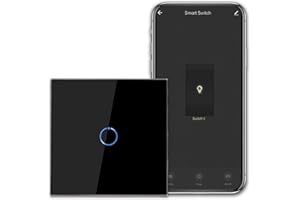 CNBINGO Smart Touch Lichtschalter Arbeiten mit Alexa, Google Assistant - WLAN Schalter unterputz - mit Glas Panel - Wandschalter einfach in Schwarz - Neutralleiter Wird Benötigt - 600W/Fach