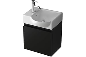 ‎ALPENBERGER GERMANY Alpenberger Waschtisch mit Unterschrank | Gäste WC Waschbecken Klein 45 cm Breit | Keramik Aufsatzwaschbecken Waschbeckenunterschrank | Badmöbel Set Hängend | Waschtischunterschrank Schwarz