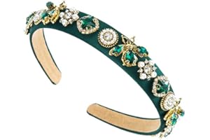 ‎AIZIYIN Vintage Kristall Strass Stirnbänder Glitzern Silber Diamant Stirnband Samt Gepolstert Breite Haarbänder Party Hochzeit Kopfschmuck Haarschmuck für Frauen