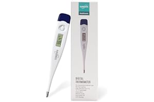EUROPAPA Digitales Fieberthermometer für Babys, Kinder und Erwachsene, Thermometer für oral, axillar oder rektal, wasserdicht mit Fieberalarm (Dunkelblau)