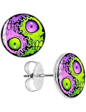Cameleon-Shop - Ohrstecker Edelstahl - Yin Yang - Zombie Blau Grün - 10mm