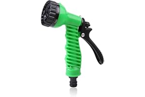 MGOODOO 7 Functions Garden Shower Head，High Pressure Water Gun, Water Pistol for Car Washes, Garden Hose Spray Gun, Garden Sprayer, for Garden Watering, Car Washing, Green