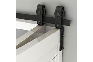 TSMST Juego completo de sistema de puerta corredera de 92 cm/3 pies con doble pliegue, juego de pistas para puerta de granero que ahorra espacio para 2 puertas, estilo básico, suave y tranquilo (sin