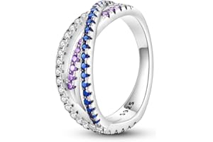 QIKAOLA Anello da donna in argento 925 con zirconi colorati Anello vintage Anello impilabile