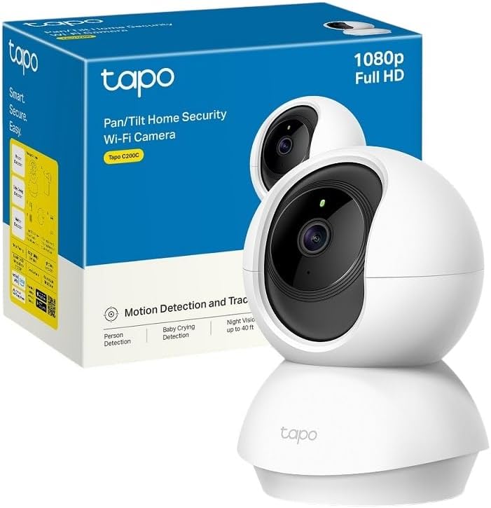 Tapo C200C – Cámara IP Wi-Fi 360°, FHD 1080p, Visión Nocturna, Detección de Movimiento, Admite Tarjeta SD, Compatible con Alexa, Cable de 1,5 m, sin Soporte de Montaje