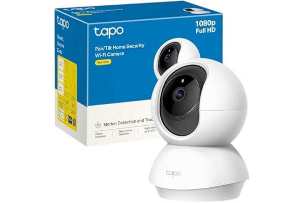 Tapo Cámara de vigilancia WiFi interior 360° 1080p C200C, visión nocturna, notificaciones en tiempo real, detección de personas, seguimiento de movimiento, control remoto, compatible con Alexa