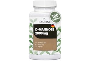 ‎BANDINI Bandini® D-Mannose bei Blasenentzündung, 2000 mg rein, hochdosiert, 180 Kapseln, 3 Kapseln/Tag für 2 Monate, zur Unterstützung der Harnwege, D-Mannose, vegan und gentechnikfrei
