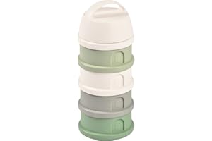 BÉABA, Boite doseuse de lait empilable, 100% hermétique, 4 compartiments, Made in France, Grande contenance, Usage Evolutif Cotton white/Sage green