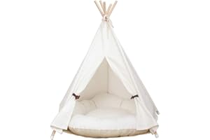 Little Dove,Hunde-Tipi-Zelt, Hause und Zelt mit Spitze für Hund oder Haustier, abnehmbar und waschbar mit Matraze,Weisse (S)