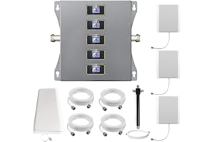 KKBSTR Amplificador 4G Amplificador Cobertura Movil, 5 Bandas 800/900/1800/2100/2600MHz, Tres Antenas Interiores