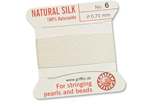 GRIFFIN SINCE 1866 GERMANY Griffin 100% Natural Silk Beading Cord String Thread - White - 2 metres with one Needle - Size 0.70mm