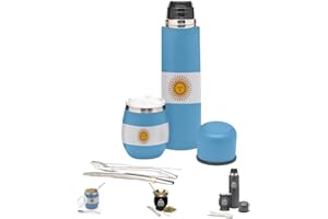 AURUM GOURMET TOOLS Aurum® Mate Argentino, Yerba Mate, Vajillas Completas Modernas, Te Matcha Kit, Bombilla Mate, Yerba Mate Argentina, Taza Calabaza, Bombilla para Mate, Termo Mate (Kit con Termo bandera Argentina)