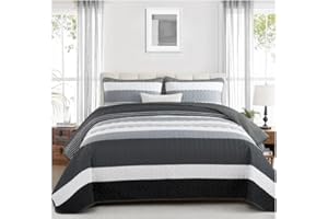 ‎WONGS BEDDING WONGS BEDDING Tagesdecke 220x240 Schwarz Weiß Schlieren Bettdecke 3 teilig Doppelbett Gesteppt Bettüberwurf Mikrofaser Wohndecke mit 2 Kissenbezug 50x75 für Schlafzimmer Sofaüberwurf