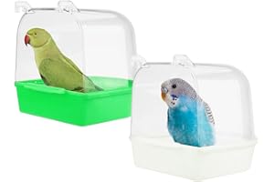 WideSmart 2pcs Bird Bath for Cage,Pet Bird Parrot Bath Box Bird Bathtub Hanging Birdbath Bird Cage Supplies with Hooks Bird Bath Box Bird Cage Accessory for Small Birds Canary Budgies and Parrot