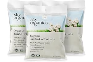 Sky Organics Organic Jumbo Cotton Balls for Sensitive Skin, 100% Pure GOTS Certified Organic for Beauty & Personal Care, 300 ct.