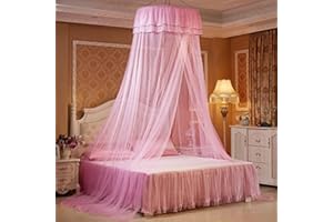 Voici et Voila Zanzariera Letto Zanzariere per Interni Zanzariera Letto Singolo Matrimoniale Universale Mosquito Net Zanzariera Lettino Bambini Decorazione Camera Principessa Romantico Rosa