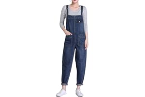 Jamron Femmes Grande Taille Salopette en Denim Stretch Combinaison Longue à Bretelles Pantalon Jean à Jambe Droite (XS-6XL)