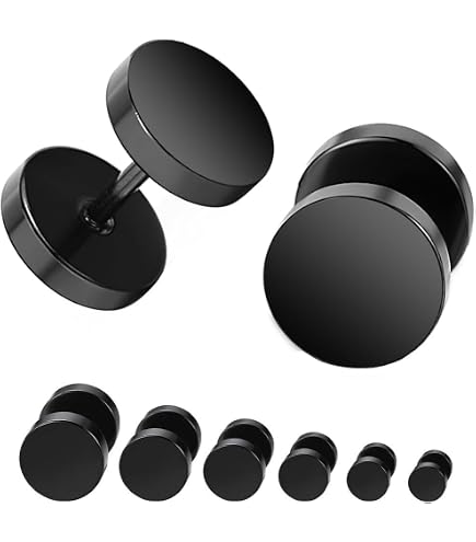 Soul-Cats 2 Fake Plugs Fake Plug Tunnel Piercing Orecchini Anello Uomo Nero Argento, nero