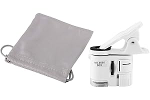CRYFOKT Lupa 9595W 60X Microscopio con clip para teléfono celular, Mini microscopio para teléfono móvil, Luz LED UV para detección de moneda