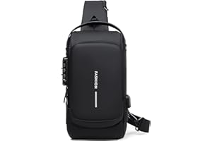 HJKIOPC Chest Bag Men's Sling Bag, Password Protection, Anti-Theft Crossbody Bag, Shoulder Bag, Outdoor Waterproof Casual Men's Bag, black, Retro