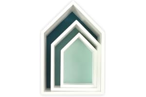 Puckdaddy Elise House Shelf in Petrol Set of 3 Decorative Shelves in House Design Perfect Nursery Shelf for Stylish Storage and Display of Toys and Decorative Items