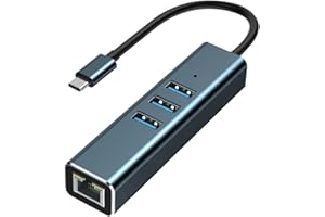 BAOLONGKING Adapter USB na Ethernet, aluminiowy koncentrator z 3 portami USB 3.0 i kablem sieciowym RJ45 Gigabit Ethernet, konwerter USB LAN do MacBooka Pro, Surface Pro, XPS, itp.
