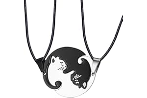 FEILOK Limok Collane in acciaio inox con puzzle a forma di gatto, catena dell'amicizia per uomo e donna, 2 coppie di innamorati, Nero