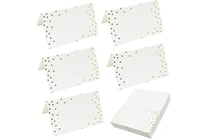 Bliceon 50 Pack Blank Place Cards for Table Settings - Gold Dots Name Cards for Weddings, Dinner Parties & Banquets - 2x3.75 inches Folded Table Seating Cards (White)