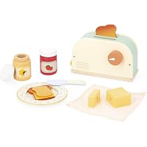 Jouet Cuisine Grille-pain En Bois - 13 Accessoires Petit-déjeuner (pain, œuf, Beurre...) - Éducatif