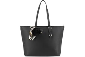 flora & co - Sac à Main Femme Pompon Foulard Imprimé - Cabas Fourre-Tout Format A4 Cours Lycée - Sac Shopping Taille XL Souple Léger Similicuir Grainé - Elégant Tendance