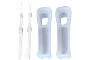 GGZONE 2 x Blanc Le caoutchouc de silicone Soft Gel Housse Etui peau + Dragonne pour Nintendo Wii Remote Controller