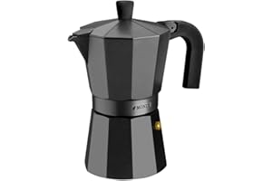 Monix Vitro Noir - Cafetera Italiana de Aluminio, 12 Tazas de Capacidad, Mango TERMORESISTENTE, Recubrimiento Antiadherente, 