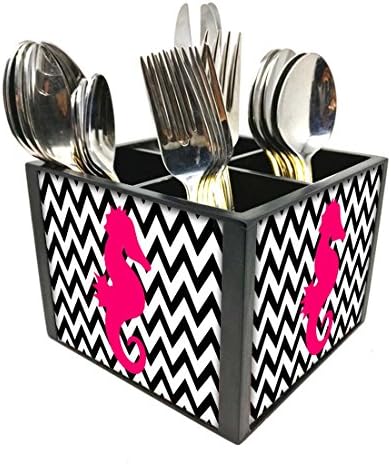 Nutcase Designer Cutlery Stand Holder Silverware Caddy-Spoons Forks Knives Organizer for Dining Table & Kitchen -W-5.75" x H -4.25" x L-5.5"-Spoons NOT Included - Sea Horse