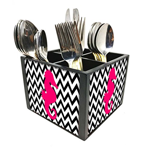 Nutcase Designer Cutlery Stand Holder Silverware Caddy-Spoons Forks Knives Organizer for Dining Table & Kitchen -W-5.75" x H -4.25" x L-5.5"-Spoons NOT Included - Sea Horse