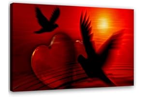 Feeby Vlies Leinwandbild Herz Der Taubensonne 60x40 cm Druckbild Wandbild Wanddekoration Deko Wand Aesthetic Grafiken Rot