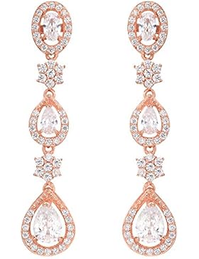 EVER FAITH® 925 Sterling Silber Pave CZ klassisch Gatsby Inspired Tropfen Form Ohrring Rose Gold N06043-2
