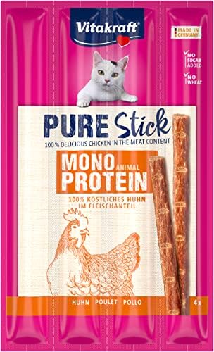 Vitakraft Pure Stick, snack gatto, bastoncino con carne, con pollo, bastoncini singoli, anche per gatti sensibili dal punto di vista alimentare, senza zuccheri aggiunti (1x 20g)