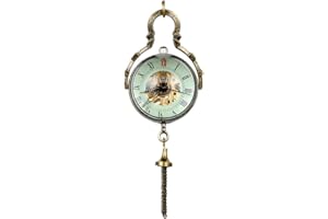 JewelryWe Montre de Poche Rétro Romain Chiffre Mécanique Manuel Squelette Collier Pendentif Alliage Verre Fantaisie pour Homme et Femme Couleur Bronze avec Boîte Montre de Cadeau