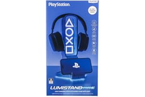 Paladone Playstation 3-in-1-Kopfhörerständer und Tech-Ladestation mit Konsolen-Controller-Halterung und 2 USB-C-Anschlüssen, RGB-Farbwechsel-Lichtpanel, offizielles Lizenzgeschenk für Gamer