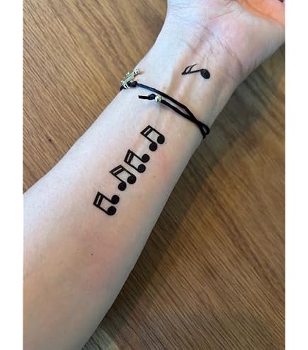 Tatouage Temporaire Femme Guitare Note de Musique Fleur Rose Tatouage