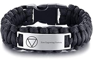 LIFASHION Personalised Sobriety Gift for Men Women,Stainless Steel Outdoor Paracord Customized Addiction Recovery Survival Bracelet Serenity Prayer AA Alcoholics Anonymous Cuff Bracelets,Free Engraving