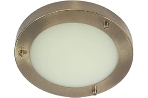 BRITALIA Antique Brass & White Frosted Glass Bathroom Round Flush Ceiling Light 185mm | 1 x G9 Capsule Lamp Bulb Required (Not Included) | IP44 Rated | Suitable for Outdoor Use